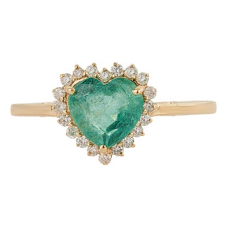 1.2ct Zambian Emerald Heart Necklace in 14k Gold With Halo Diamonds Size 4 For Sale