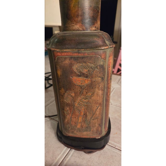 Brown Vintage Frederick Cooper Chinoiserie Tea Canister Table Lamp With Bird & Floral Motifs For Sale - Image 8 of 11