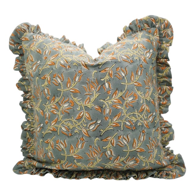 Artisan Frill Pillow Cover Classic Ruffled Decorative Cushion for Home Styling- 24x24 Inch Kamal Dutta For Sale