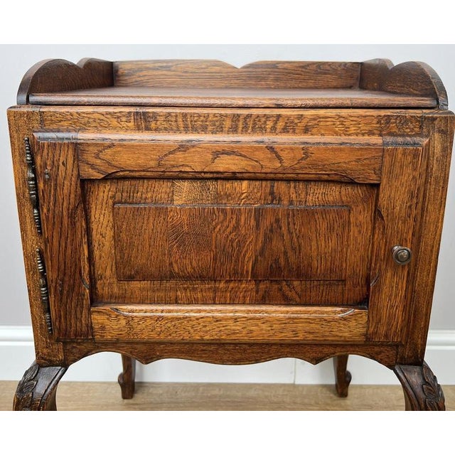 Vintage French Louis Style Oak Bedside Table For Sale - Image 3 of 10