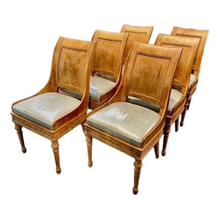Set of Six French Empire Carved and Bleached Mahogany Dining Chairs For Sale