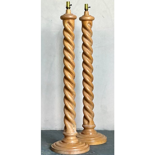 Camel Vintage Boho Barley Twist Floor Lamps - A Pair For Sale - Image 8 of 11