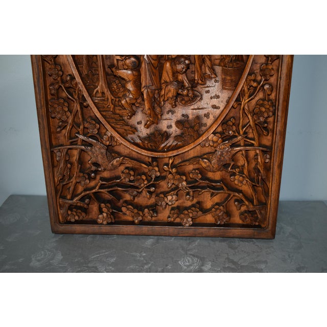 Vintage Unique Heavily Carved Chinese Plaque W/Figural Designs For Sale - Image 10 of 12