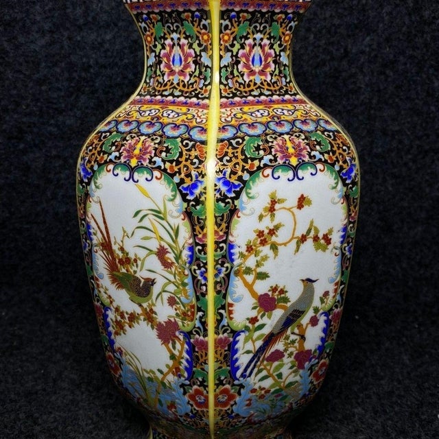 Vintage Chinese Famille Rose Porcelain Vase With Bird and Floral Medallion Motifs For Sale - Image 4 of 9