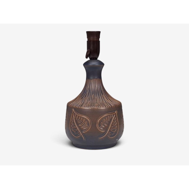 1960s 1960s Bromølle Keramik, Leaf Table Lamp, Brown Stoneware For Sale - Image 5 of 10