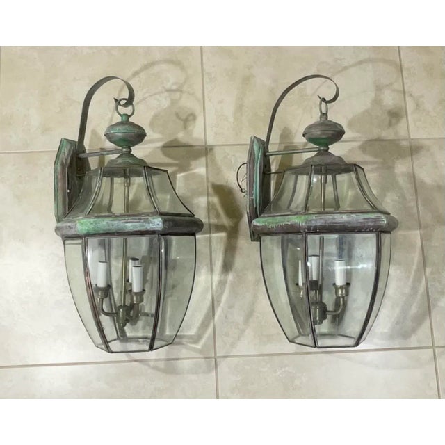 Pair of Vintage Solid Brass Wall Lantern For Sale - Image 4 of 11