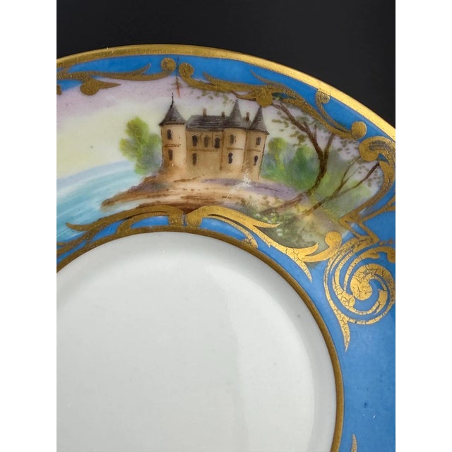 Ceramic French Hand-Painted Porcelain Cup and Saucer in the style of Sèvres, 19th Century, Set of 2 For Sale - Image 7 of 13