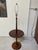 Laurel Lamp Company 1950s Mid-Century Modern Walnut Floor Lamp With Circular Tabletop and Original Linen Shade For Sale - Image 4 of 10