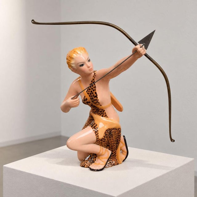 Italian Glazed Ceramic Diana Huntress Sculpture by Favaro and Cecchetto, 1950s For Sale - Image 6 of 9