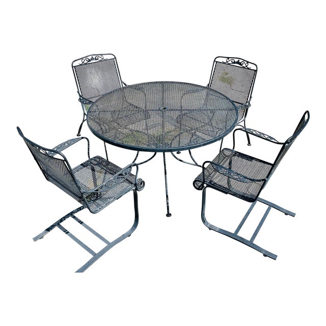 Vintage Mid Century Modern Wrought Iron Patio Table & 4 Chairs Chairish