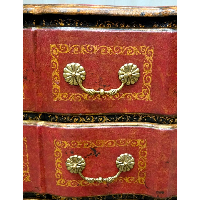 Vintage Theodore Alexander Red Leather Wrapped Serpentine Chest of Drawers For Sale - Image 10 of 13