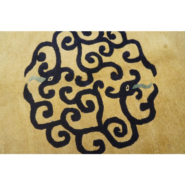 Chinese 1880s Tan Camel Medallion Antique Chinese Peking Rug 9' X 11'8'' Handknotted Wool Carpet For Sale - Image 3 of 6