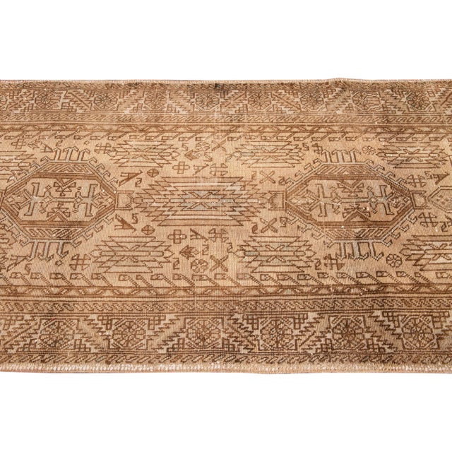 1960s 1960s Vintage Persian Heriz Handmade Tribal Beige Wool Runner For Sale - Image 5 of 8