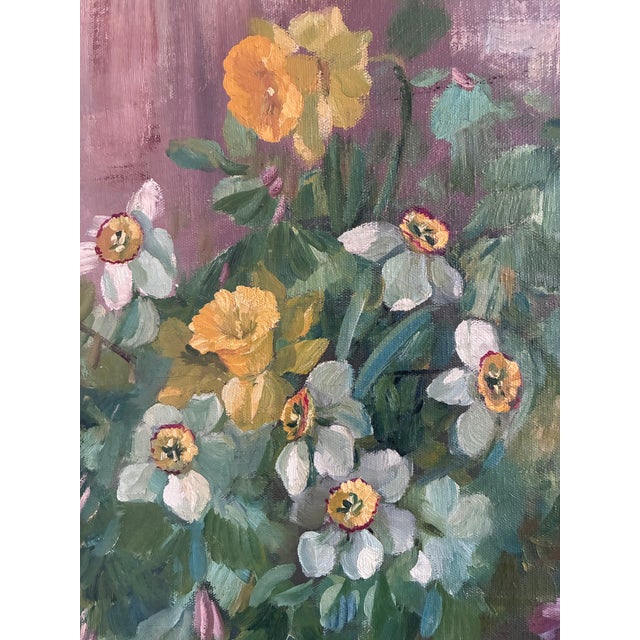 Large Vintage Original Floral Still Life Painting With Fruit For Sale - Image 14 of 18