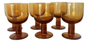 Vintage Stemmed Glasses in Smoked and Bubbled Glass Amber, 1970s, Set of 6