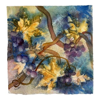 Watercolor Painting of Grapes on Vines For Sale
