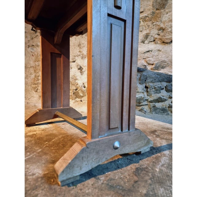Vintage French Bistro Table with Beech Base, Walnut Top and Nickel-Plated Support, 1930s For Sale - Image 14 of 15