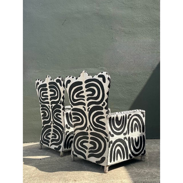 Ebony Vintage Boho Beaded Lounge Chairs - a Pair For Sale - Image 8 of 12