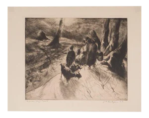 "Woman, Boy and Goats", Original Signed Etching by John E. Costigan