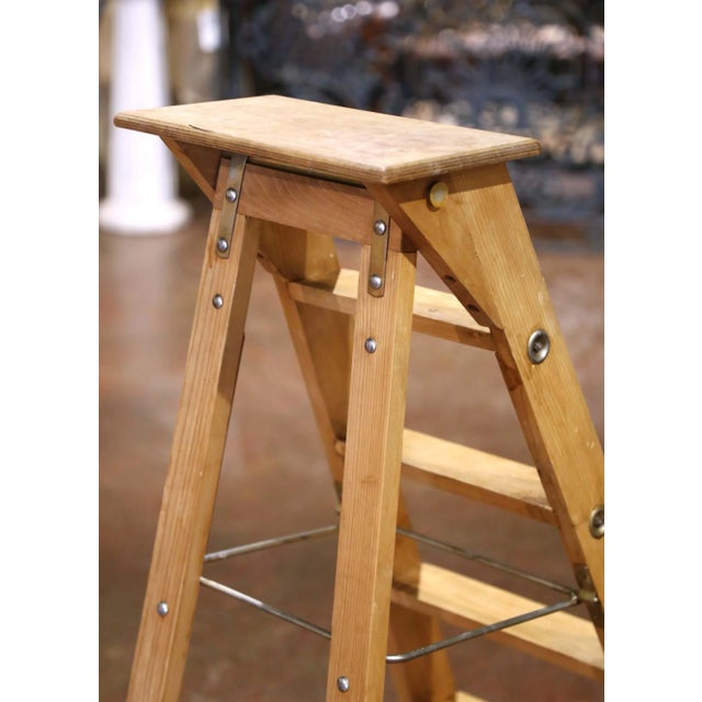 Mid-Century French Solid Pine Folding Six-Step Ladder For Sale - Image 13 of 13