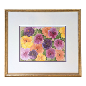 Vintage Original Botanical Pansy Flower Watercolor Painting Signed
