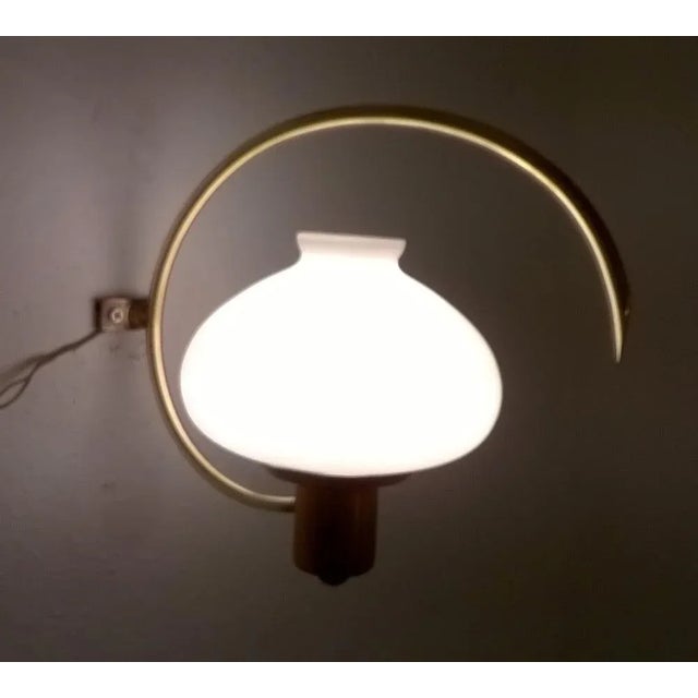 Stilnovo brass wall lights, set of two, 1950s. Opalino white glass. Very good condition. No damages. Working. Original...