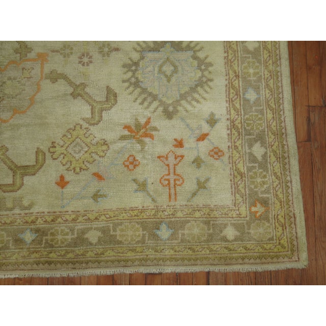 Square Antique Ivory Field Oushak Rug, 7'5'' X 9' For Sale In New York - Image 6 of 9