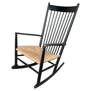 Model J16 Rocking Chair in Painted Beech with Woven Papercord Seat attributed to Hans J. Wegner for FDB, 1961
