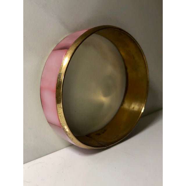 Metal Vintage Pink Mother of Pearl and Gold Bangle For Sale - Image 7 of 8