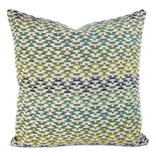 Jane Churchill Iggy in Blue and Green Pillow Cover - 20" X 20" Silver Sage Velvet Cushion Case For Sale