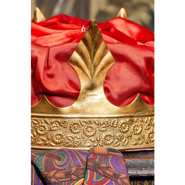 Victorian Fantastic Antique Brass Silk Lined Theater Crown Costume Prop King Royalty Home Decor For Sale - Image 3 of 14