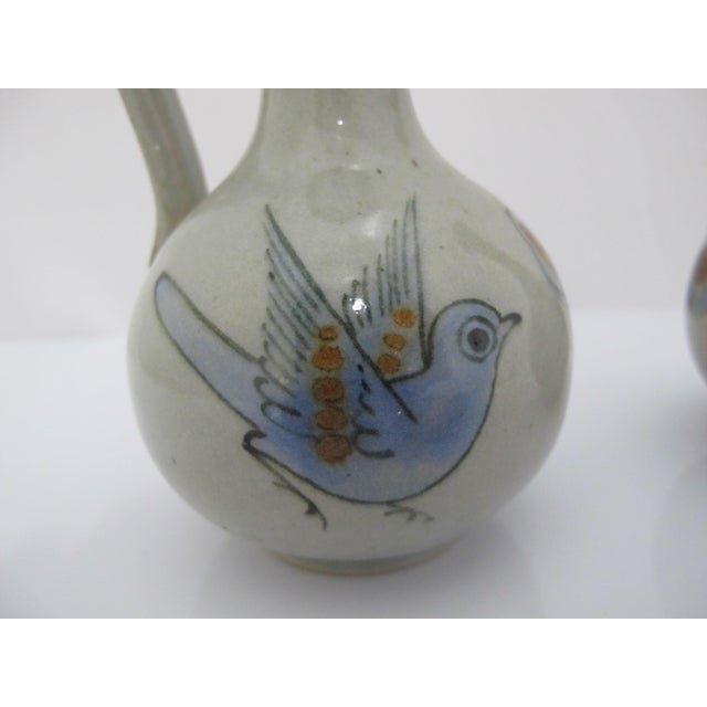 Ken Edwards El Palomar Blue Bird Mexican Tonala Folk Art Oil & Vinegar Cruets For Sale - Image 10 of 13