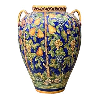 Vintage Italian Hand-Painted Ceramic Urn For Sale
