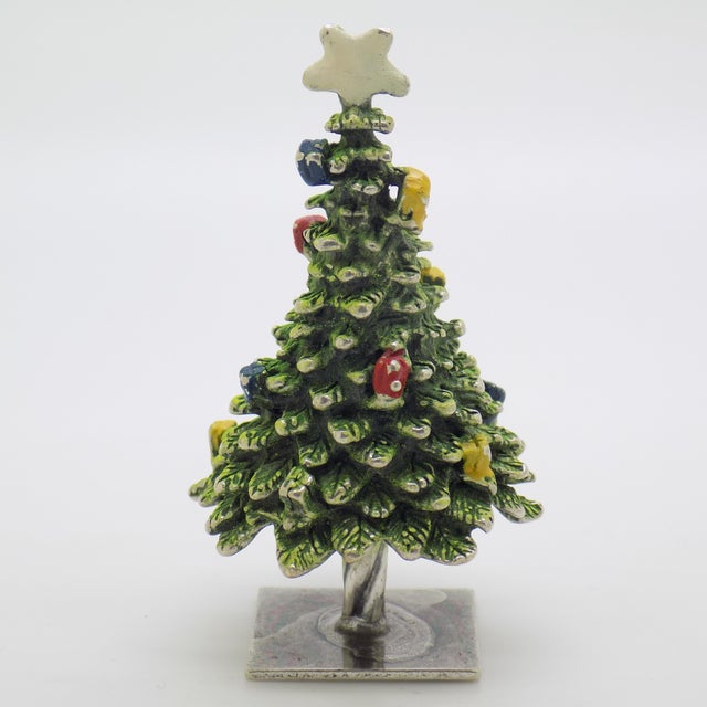Vintage Italian Silver 800 and Enamelled Christmas Tree Figurine from Arezzo, Tuscany, 1970s For Sale - Image 3 of 9