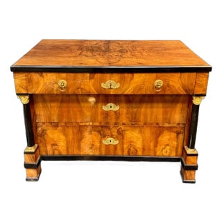 19th Century German Walnut Commode With Ebonized Details With Gilt Bronze Mounts For Sale