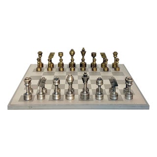 Steel and Brass Chess Set from Italfama, 1970, Set of 33 For Sale