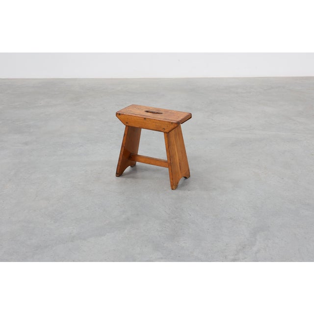 Rustic Pine Stool with Cut-Out Trestle Legs, Sweden, 1920 For Sale - Image 4 of 17