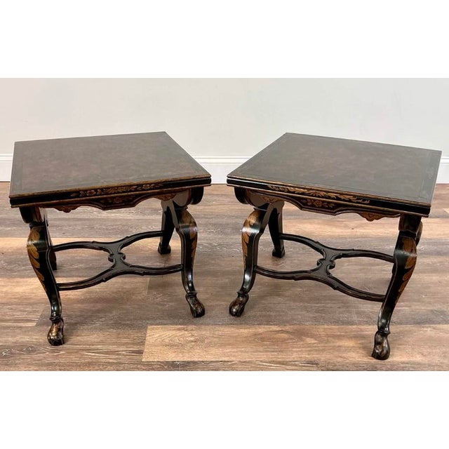 Vintage Pair of Black Lacquer Hand Painted Gold Chinoiserie Style Side Tablespoons For Sale In New York - Image 6 of 8