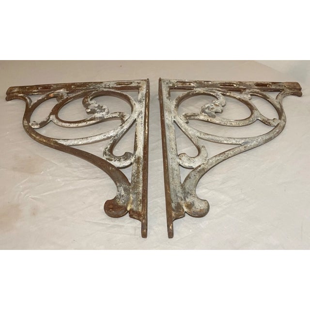 1920s Large Pair Antique Cast Iron Architectural Salvage Wall Corbels Bracket Sconce For Sale - Image 5 of 13