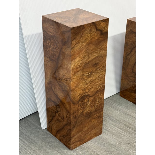 Milo Baughman Burl Wood Veneer Pedestals, Set of Three For Sale - Image 4 of 18