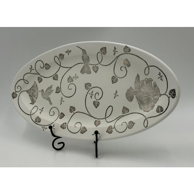 1980s Emilia Castillo Taxco Porcelain & Pure Silver Hummingbird Serving Platter For Sale In Los Angeles - Image 6 of 18