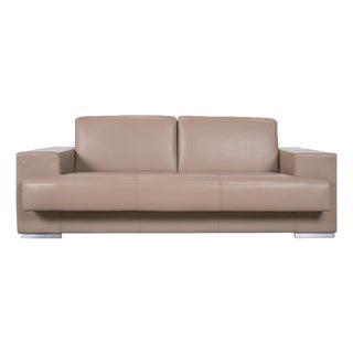Rolf Benz Three-Seater Leather Sofa, Cream Beige Couch For Sale