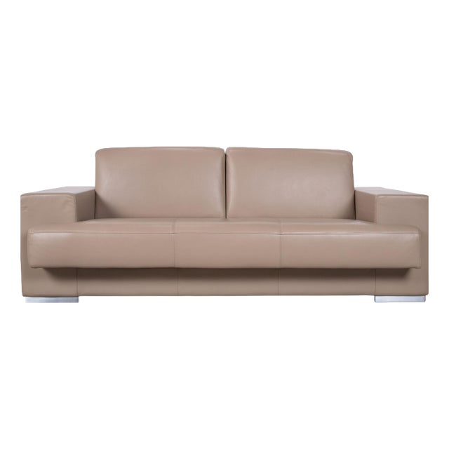 Rolf Benz Three-Seater Leather Sofa, Cream Beige Couch For Sale
