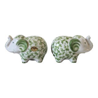 Vintage Green and White Ceramic Elephant Banks - Andrea by Sadek For Sale