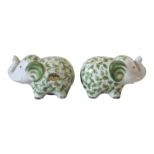 Vintage Green and White Ceramic Elephant Banks - Andrea by Sadek For Sale