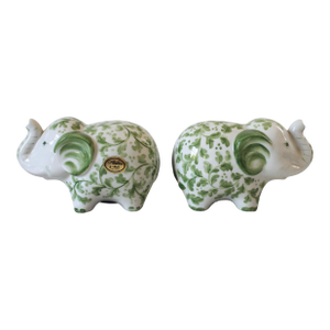 Vintage Green and White Ceramic Elephant Banks - Andrea by Sadek