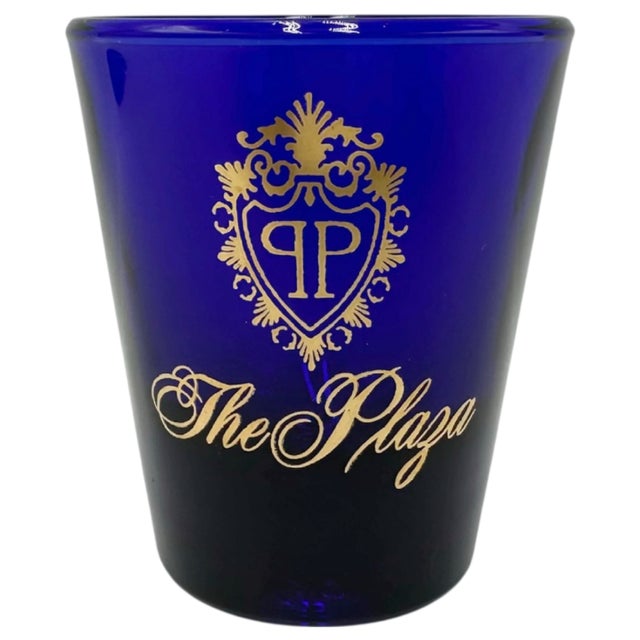 Vintage Contemporary The Plaza Hotel Nyc Cobalt Blue Shot Glass For Sale - Image 12 of 12