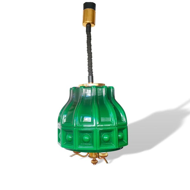 Large Scandinavia Pull Down Hanging Light in Green Glass by Helena Tynell for Flygsfors, 1960s For Sale - Image 6 of 18