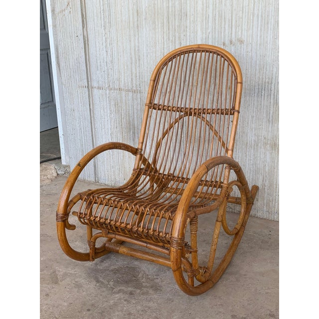 Midcentury Bamboo Rocking Chairs in the Style of Franco Albini, Italy For Sale - Image 16 of 16