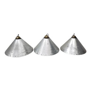 Modernist Steel and Zinc Hanging Lamps by Ron Rezek C.1980 - Set of 3 For Sale